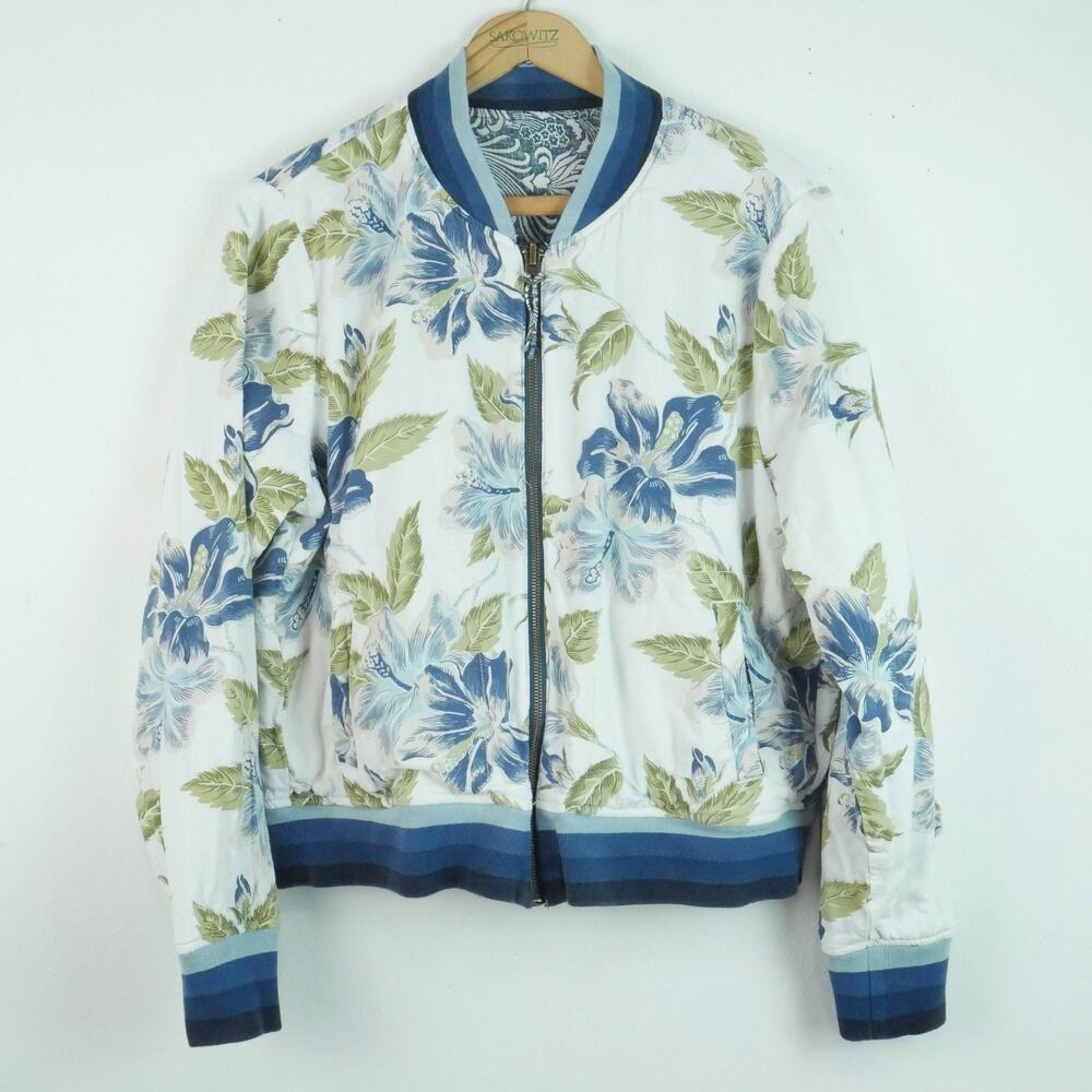 Faherty Mandalay Reversible Bomber Jacket Size‎ Large Linen Blend Floral Casual